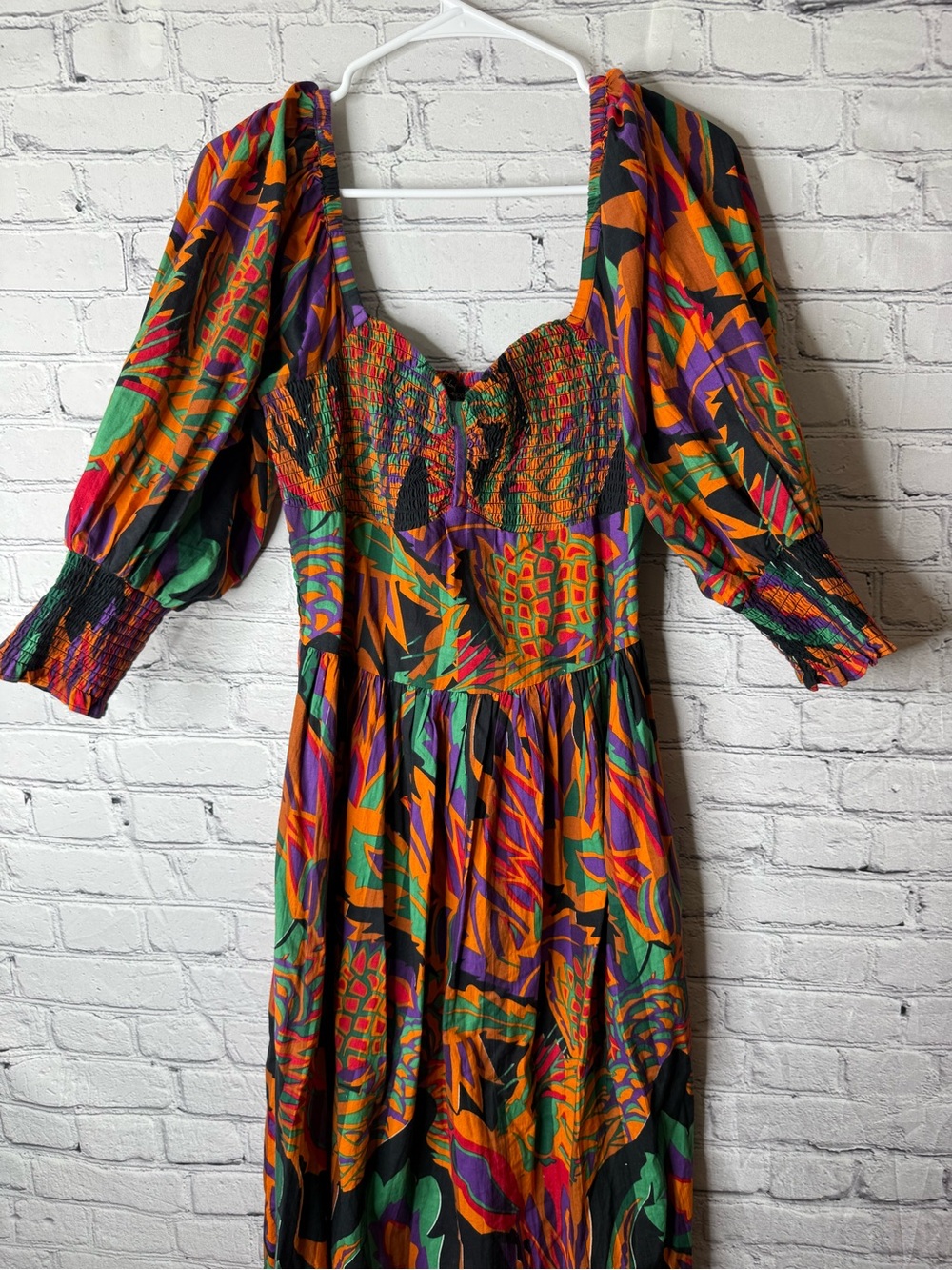 House of Harlow 1960s Vibrant Multicolor Puff-Sleeve Maxi Dress size medium